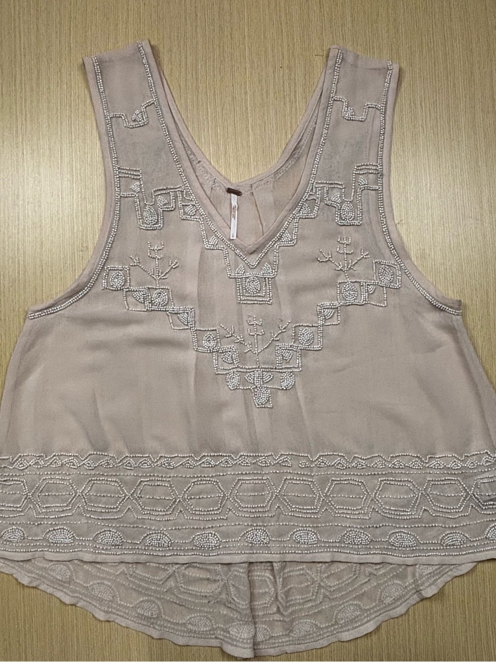 Free People "Run With It" Sheer Beaded Tank - Boho Festival Embellished Top Sz L